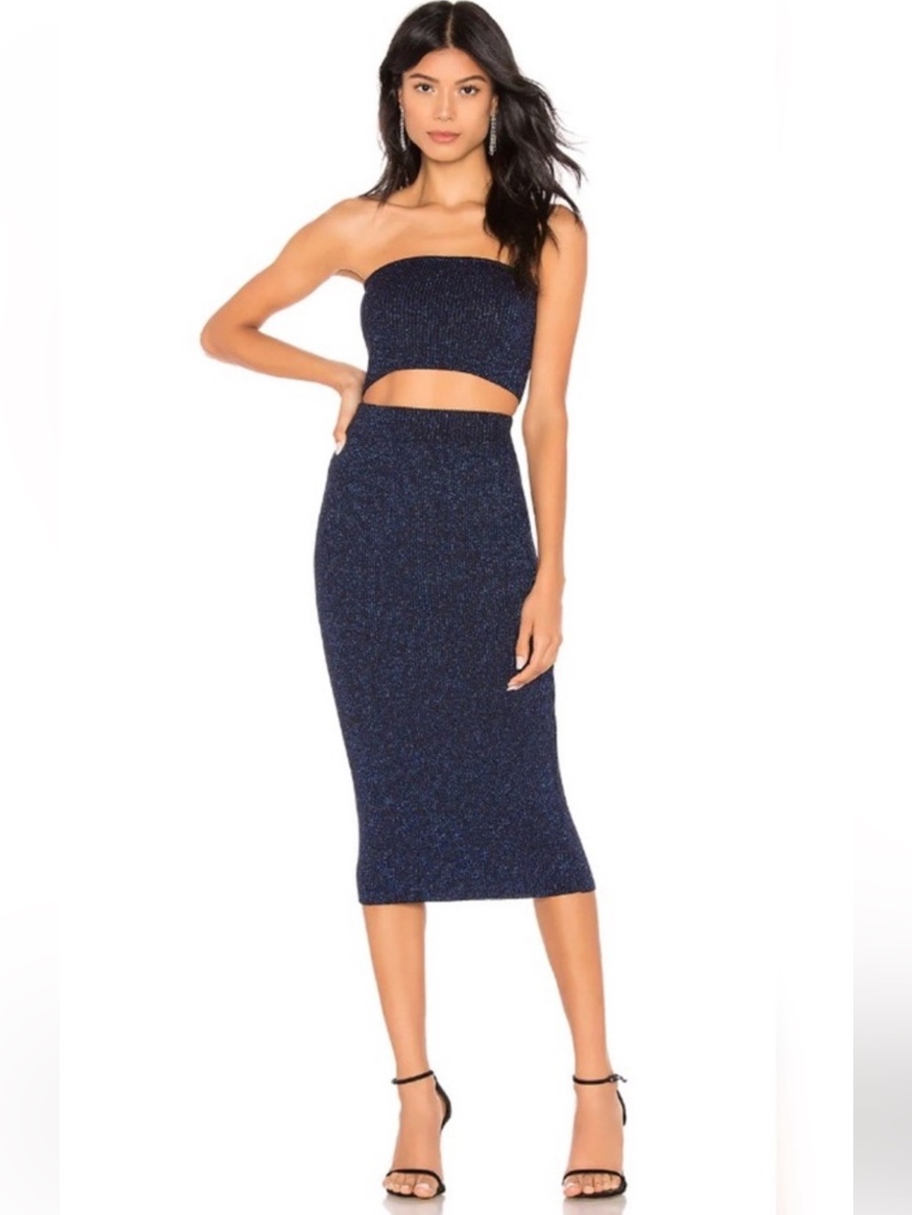 By the Way Navy Metallic Knit Two-Piece Set – XS